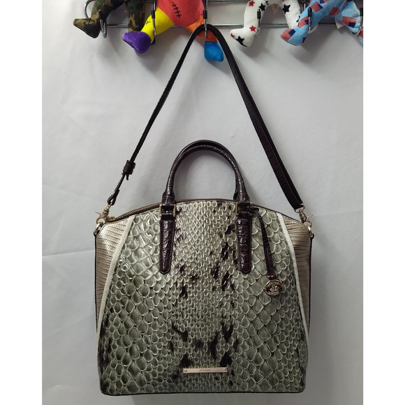 Brahmin Duxbury Stone Carlisle Python Embossed Satchel Bag - Picture 15 of 16